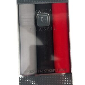 Paris Classic Mens Handkerchiefs 3 Pack 100% Cotton Grey Black Red Gift Box Set